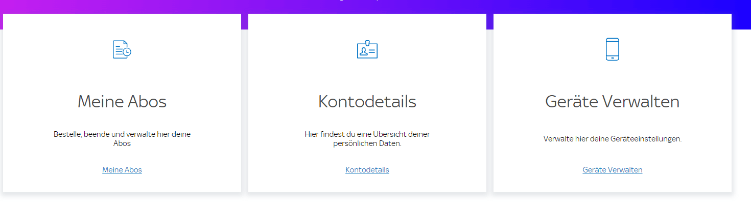 Mein Konto Übersicht bei Sky X